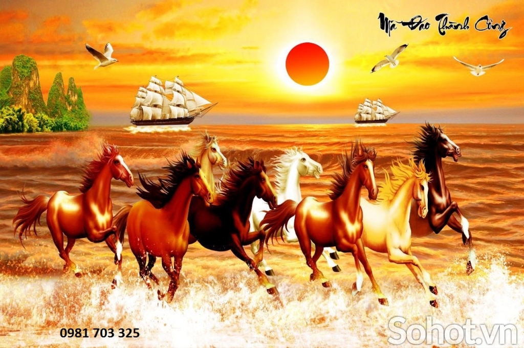 tranh bát mã phong thủy- gạch tranh 3D