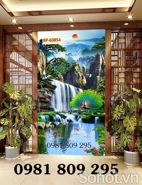 tranh gạch 3d khổ đứng - tranh thác nước
