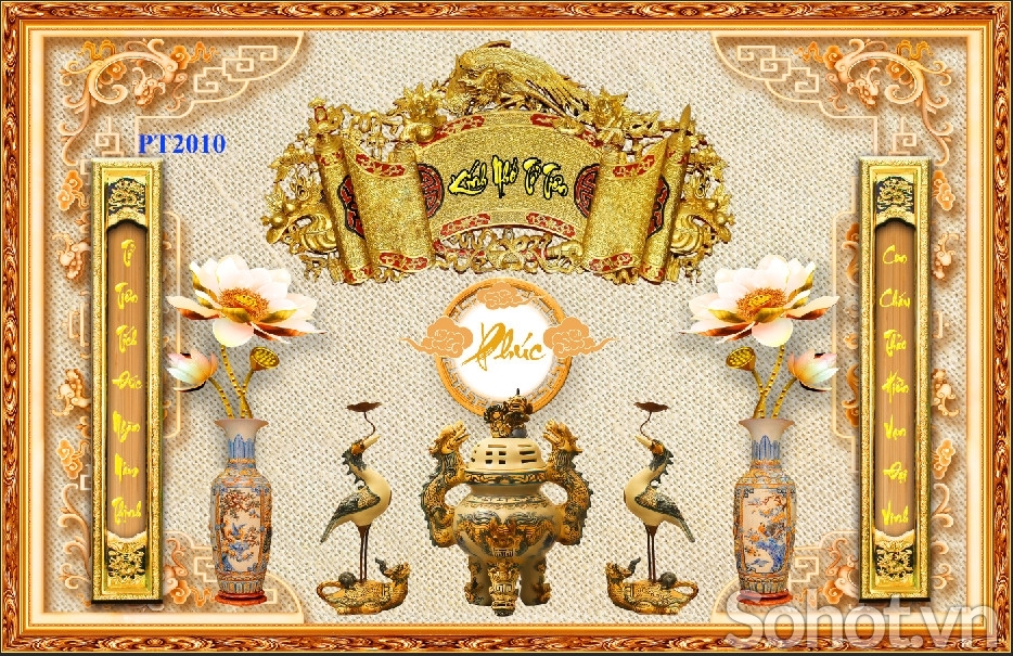 Gạch tranh 3D - phòng thờ gia tiên