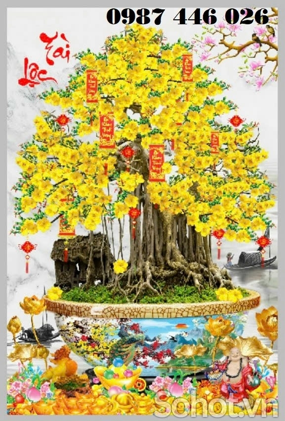Tranh gạch men hoa mai vàng