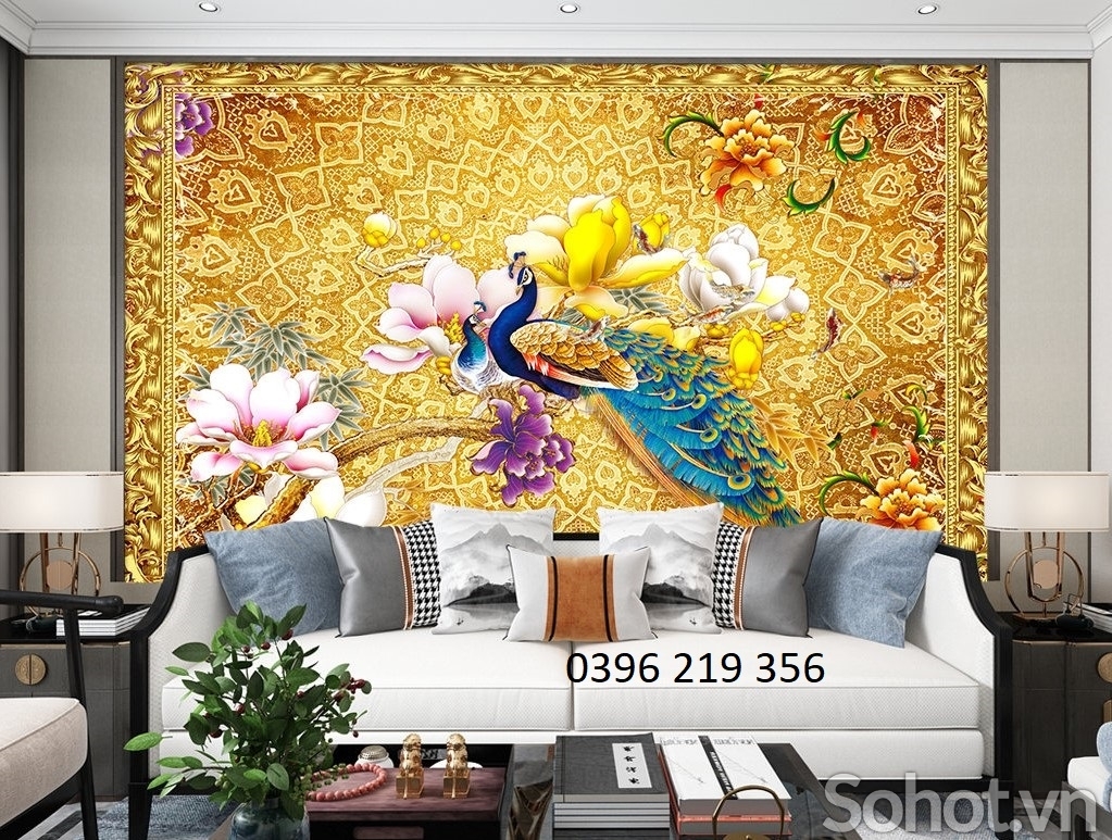 Tranh gạch men trang trí tường Chim Công