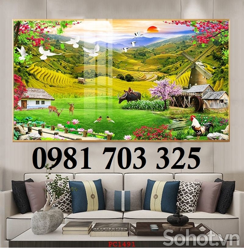 Gạch tranh phòng khách dán tường