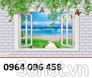Tranh gạch 3d ốp tường cửa sổ hoa hồng - RCV64