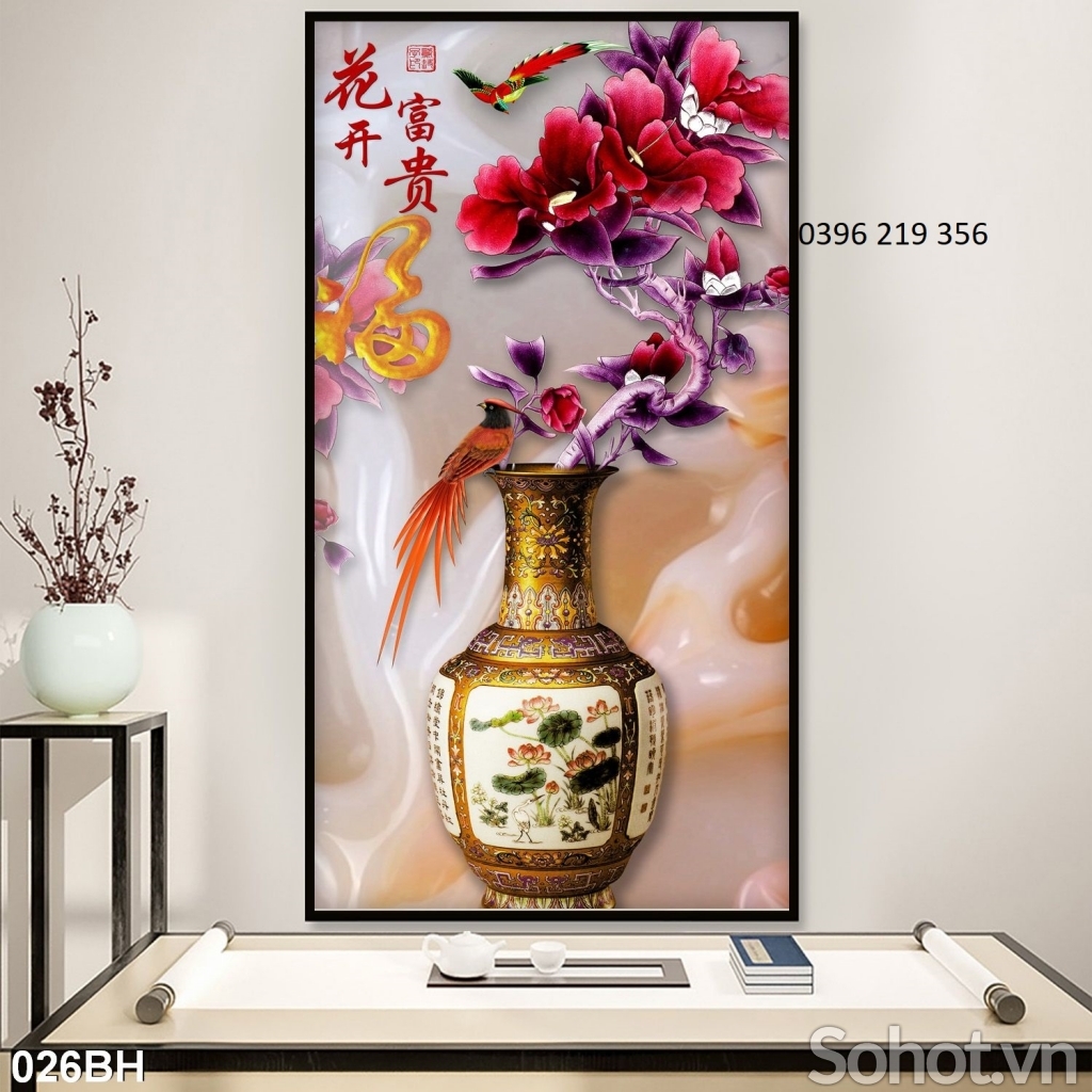 Tranh gạch men 3d ốp bình hoa cổ