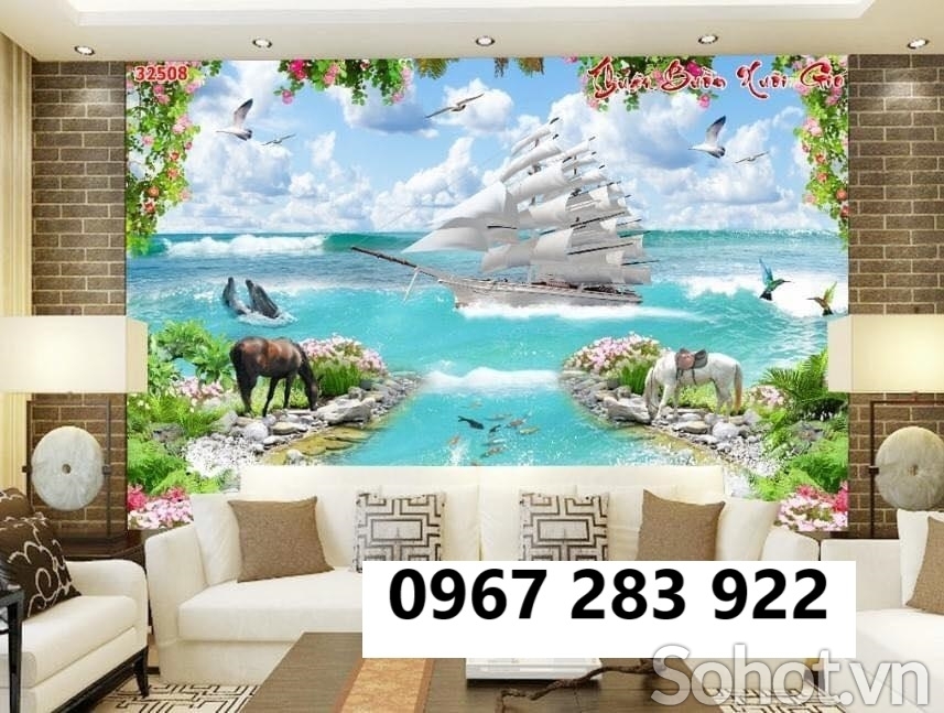 Gạch tranh 3d cảnh thuyền buồm