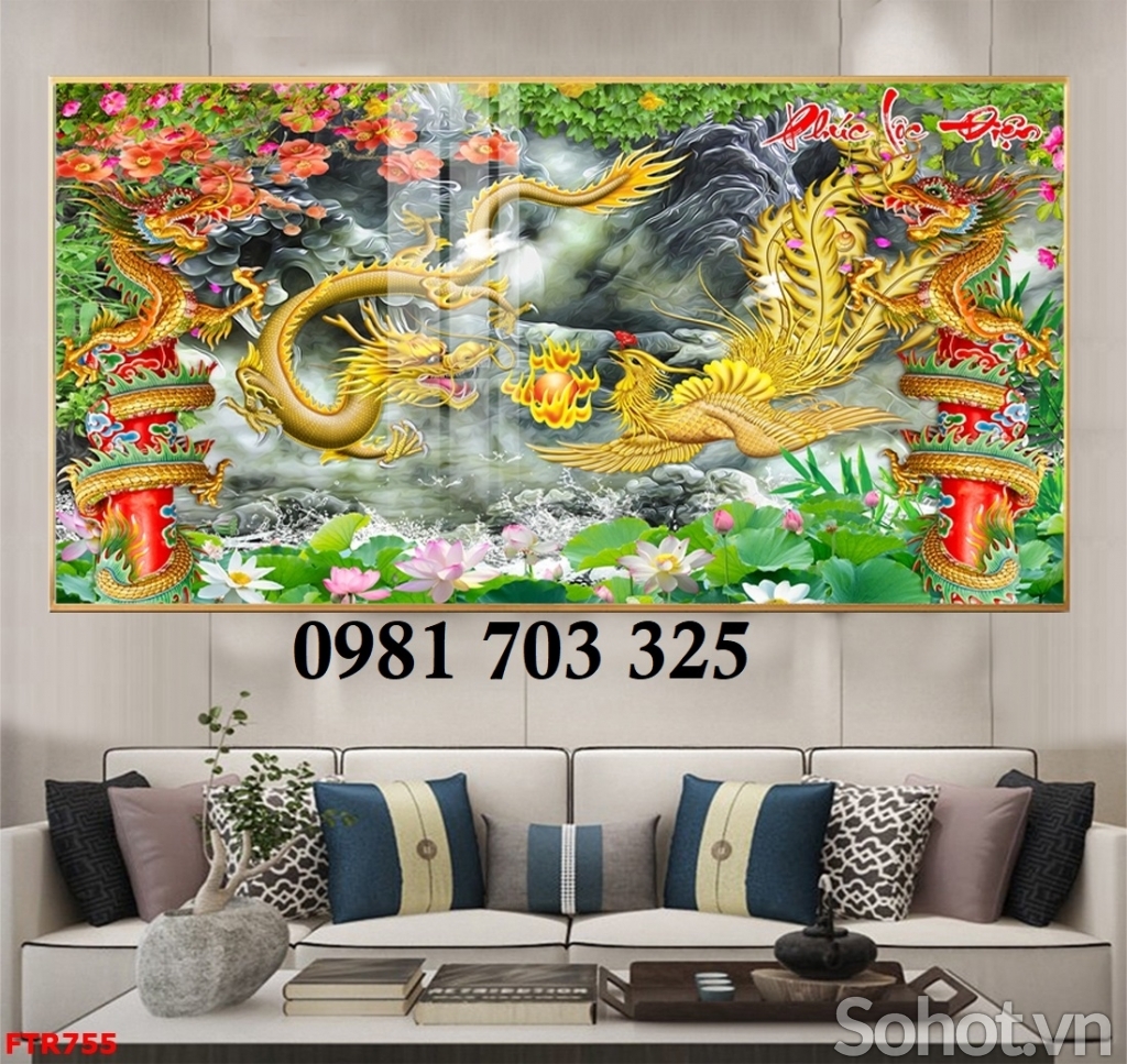 Tranh gạch men 3D long phụng