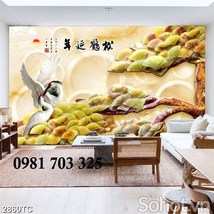Tranh gạch 3d tùng hạc đẹp