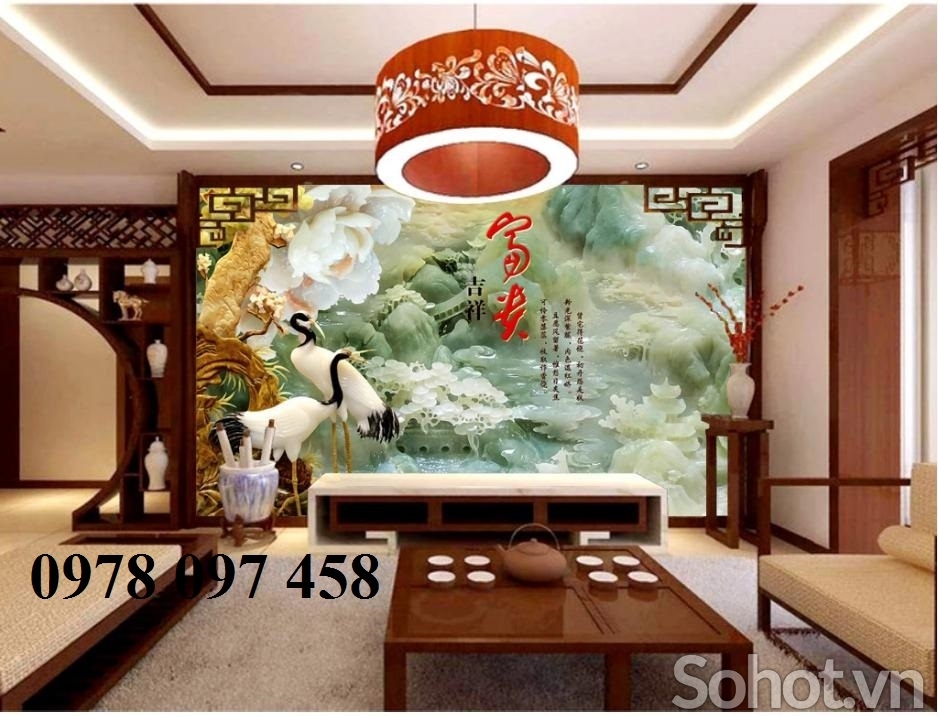 Tranh gạch 3D - tùng và hạc