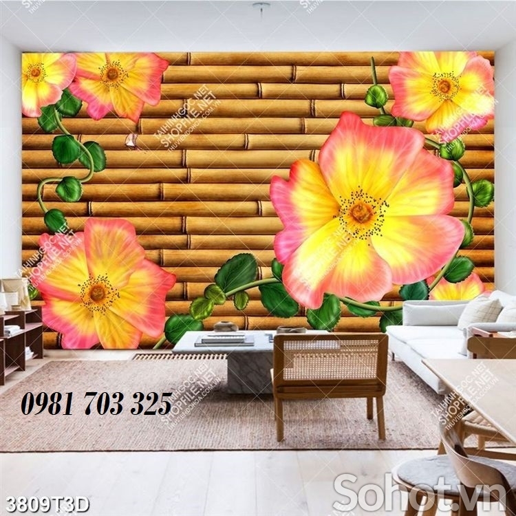 Tranh gạch 3D trang trí hình hoa đẹp