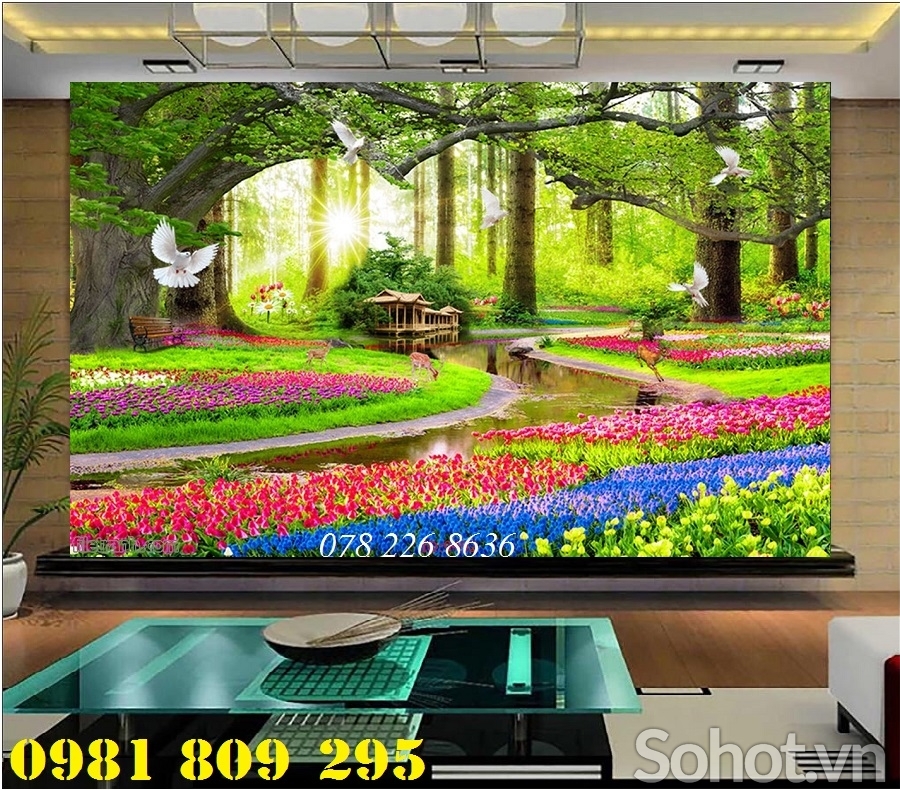 Gạch tranh 3d ốp tường phong cảnh