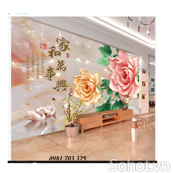 Gạch tranh 3D- tranh hoa mẫu đơn