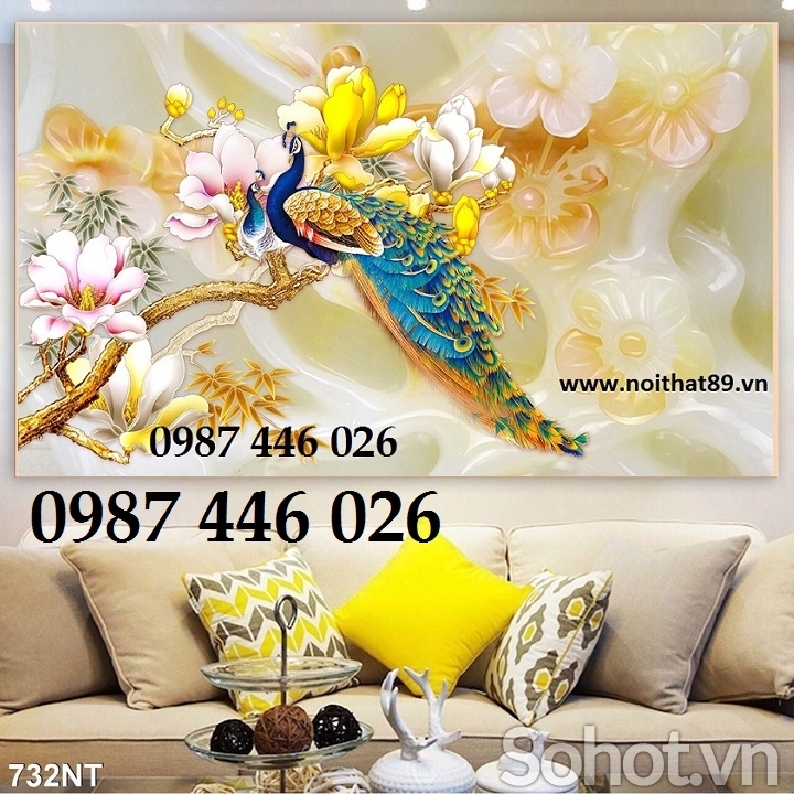 Tranh gạch men chim công HP82