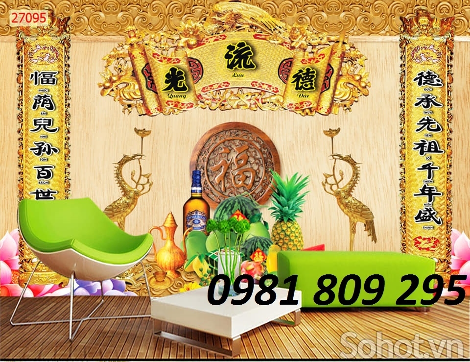 tranh gạch phòng thờ 3d gia tiên