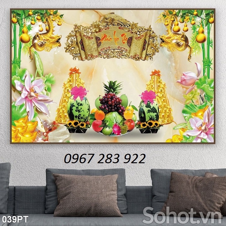 Tranh tường phòng thờ chất liệu gạch men