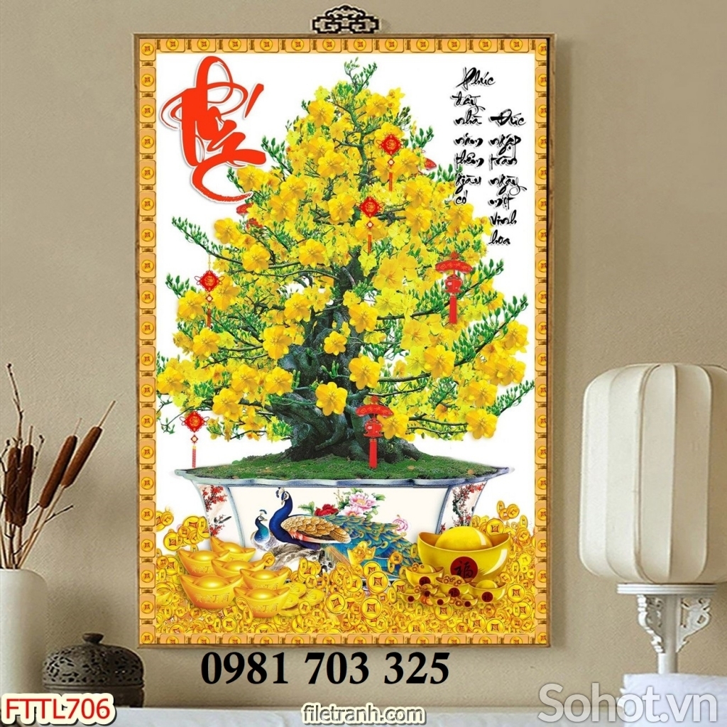 Tranh gạch hoa mai vàng trang trí tường