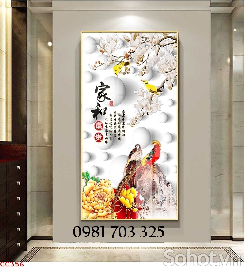 Tranh gạch chim công khổ đứng