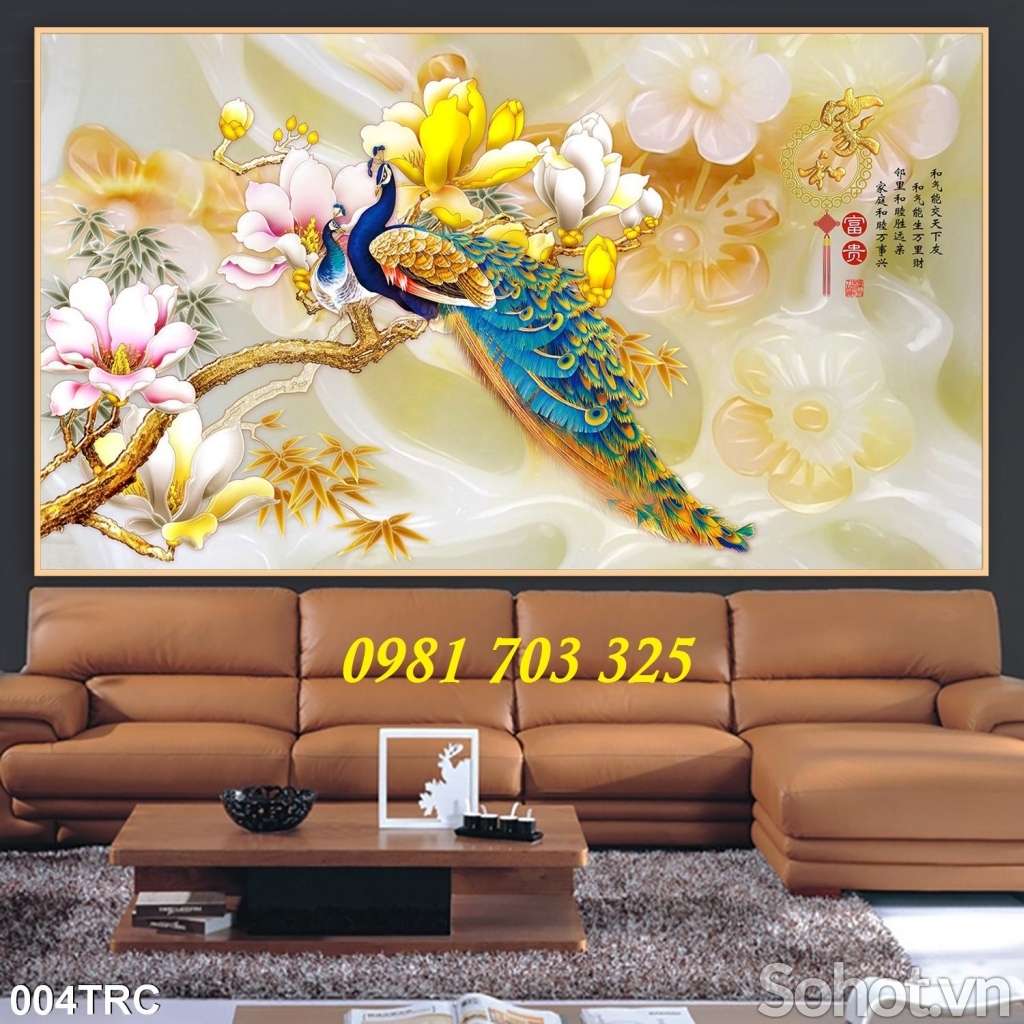 Tranh chim công 3D- gạch tranh trang trí