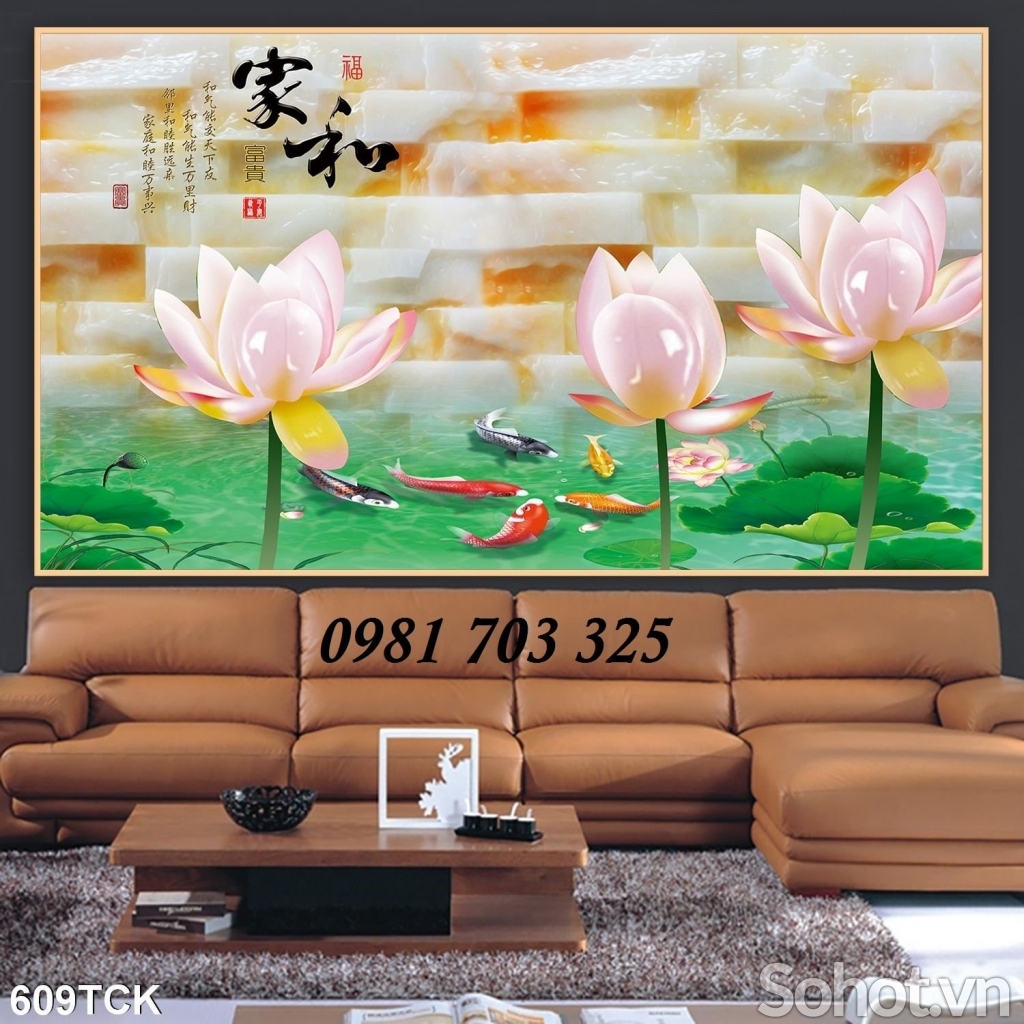 Gạch tranh hoa sen phong thủy 3D