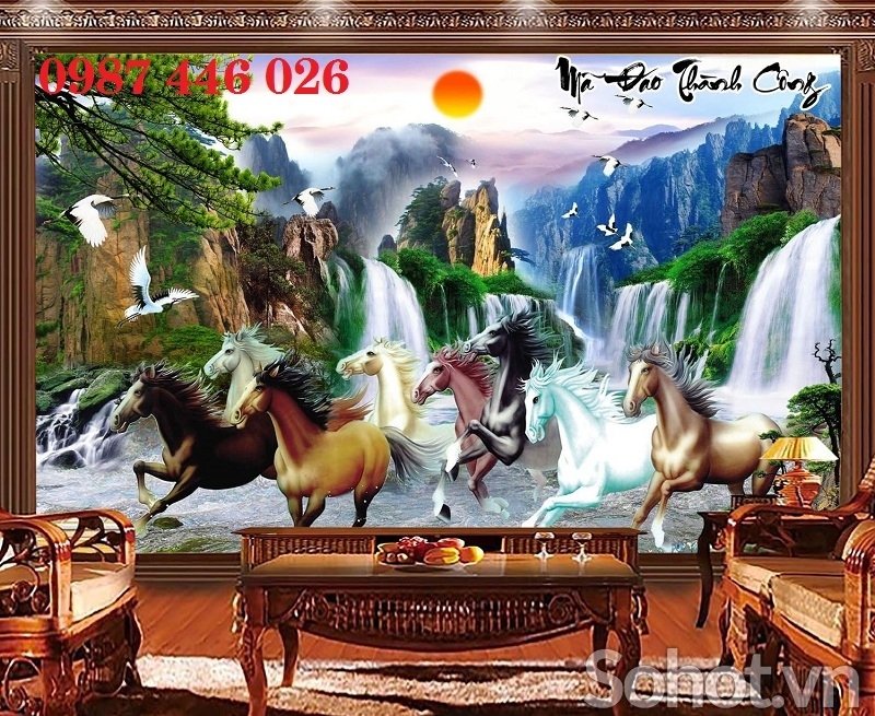 Tranh ngựa, tranh bát mã, tranh gạch phong thủy HP972