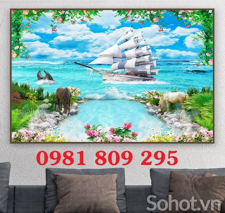 Tranh thuyền buồm, gạch tranh 3d trang trí HP6985