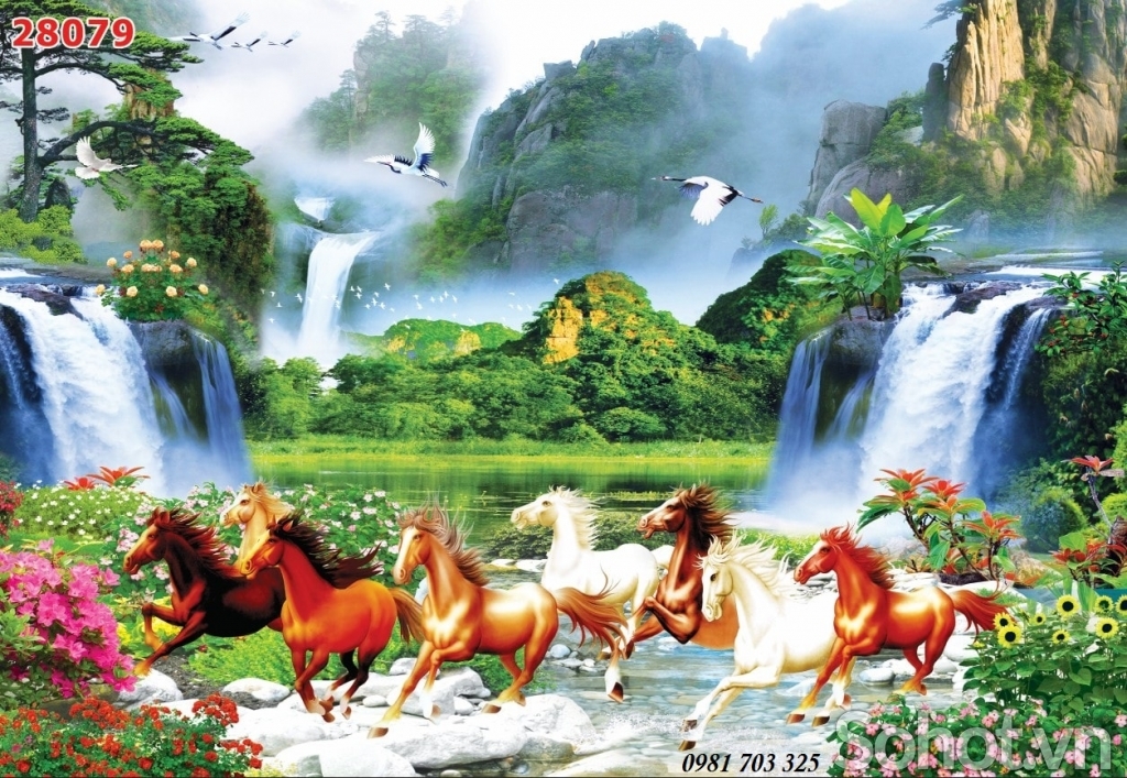 Tranh ngựa 3D- gạch men 3D phong thủy ốp tường