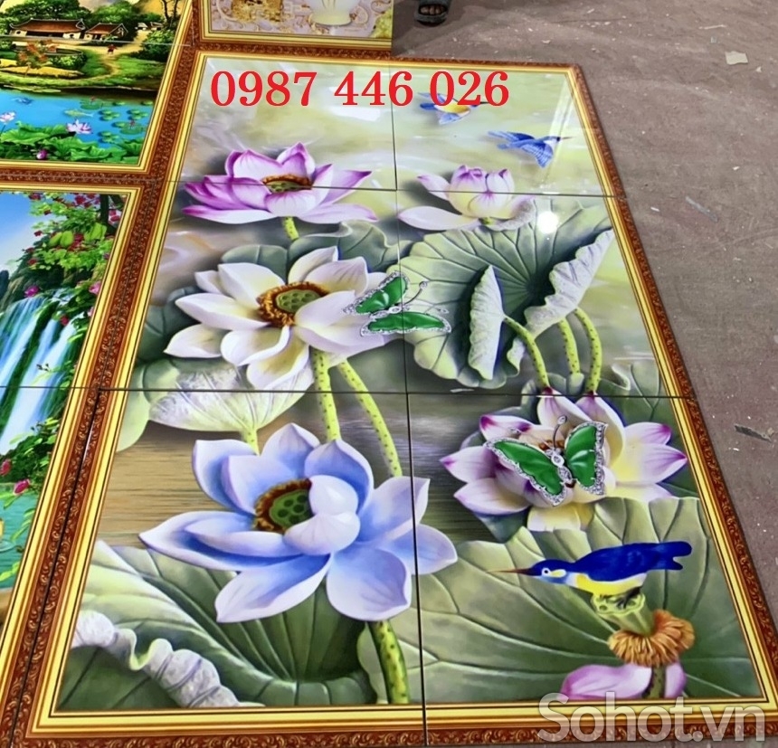 Tranh hoa sen, gạch tranh bông sen HP7392