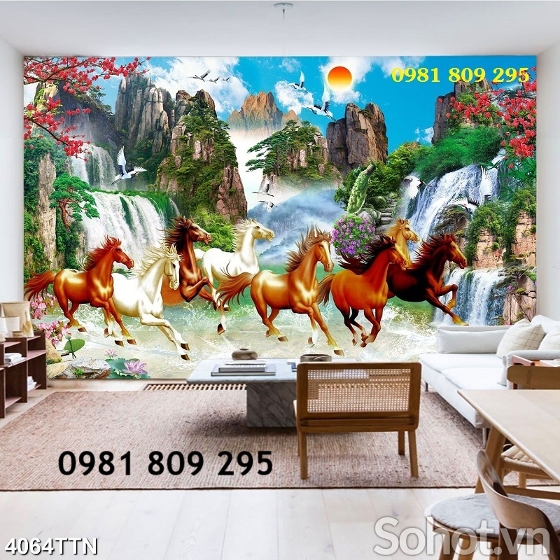 Tranh gạch men mã đáo , tranh ngựa 3d ốp tường