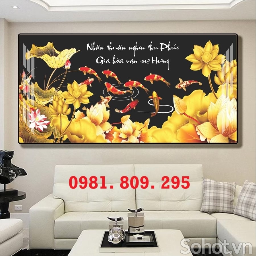 Tranh gạch hoa sen cá chép 3d đặt theo yêu cầu