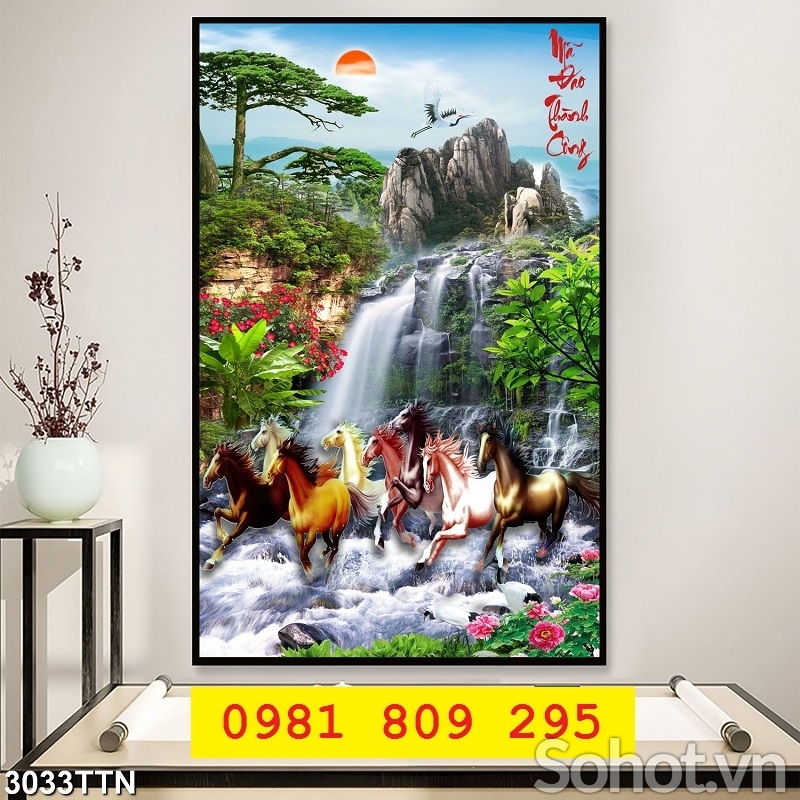 Tranh gạch men thác nước ngựa 3d ốp tường JP6585
