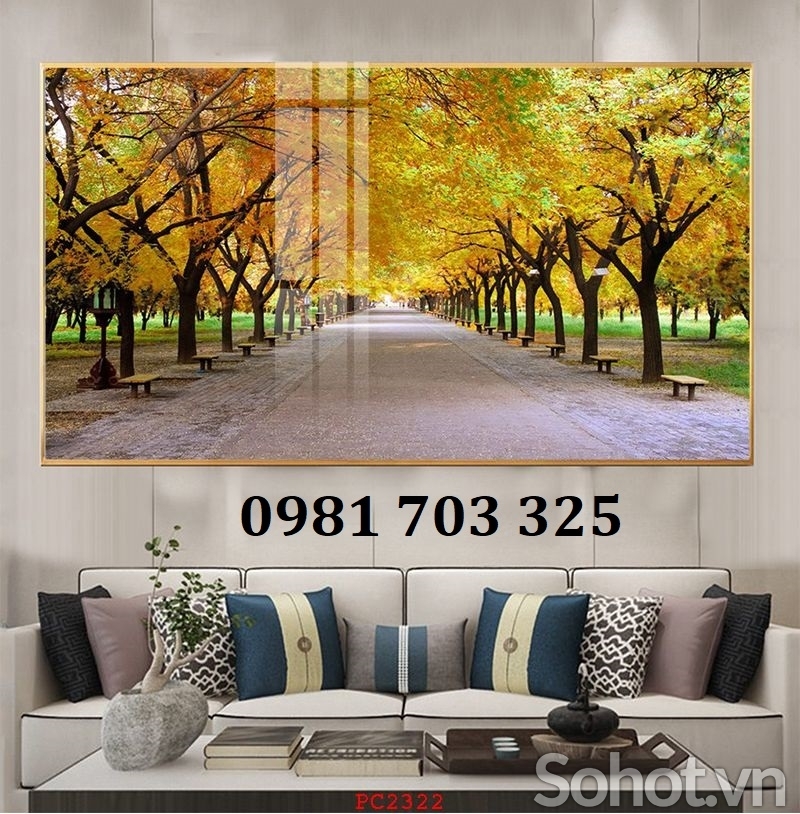 Gạch men phong cảnh mùa thu lá vàng dán tường phòng khách