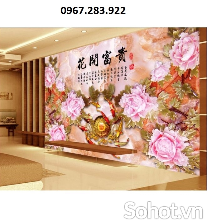 Gạch ốp tường trang trí hoa mẫu đơn