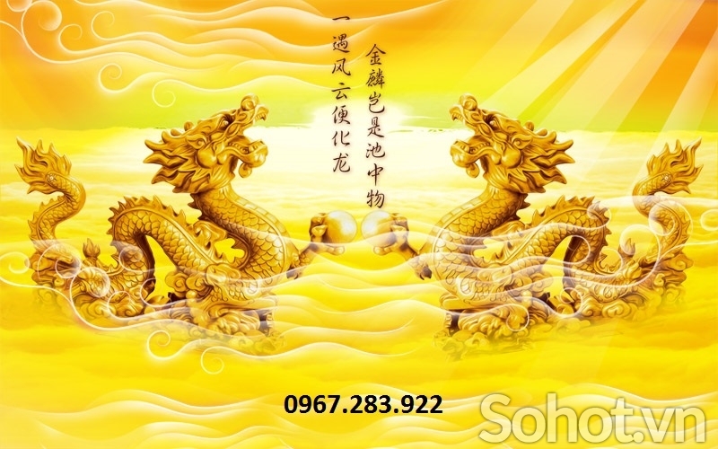 Tranh song long chầu nguyệt chất liệu gạch men