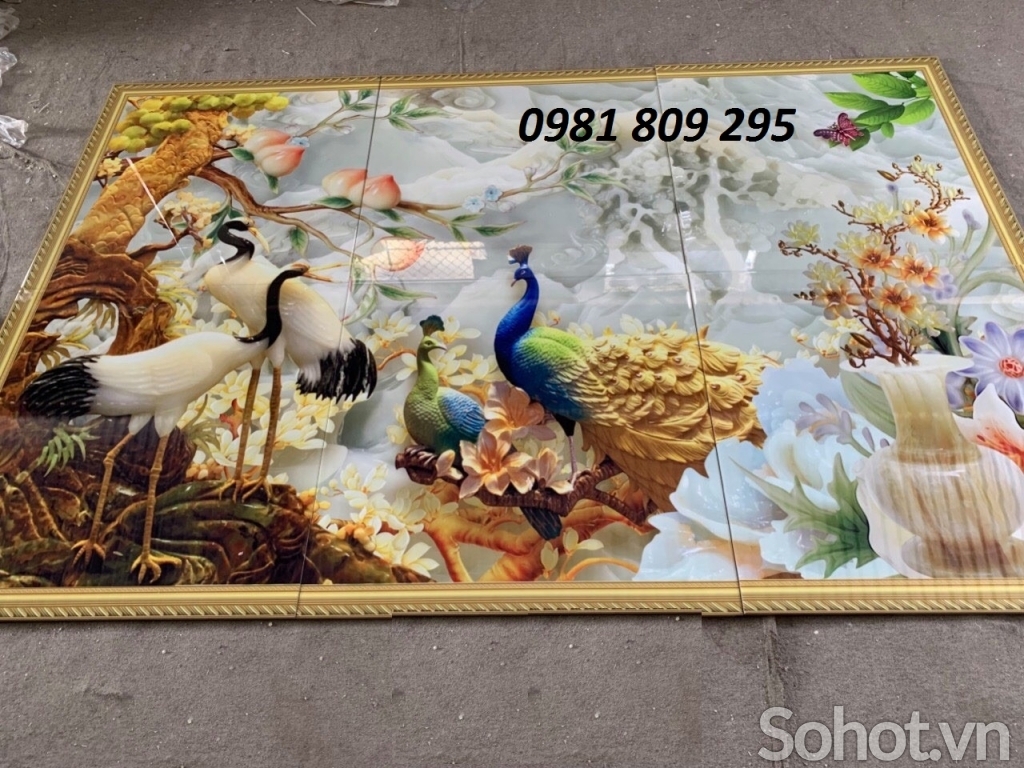 Tranh gạch men phòng thờ chim hạc 3d