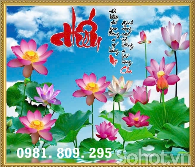 Gạch tranh ốp tường Cha Mẹ hoa sen