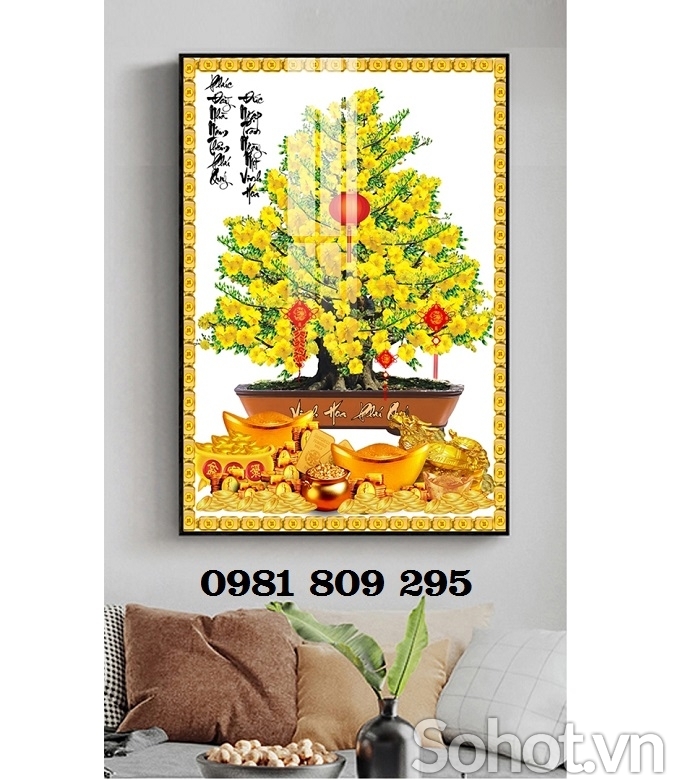 Tranh gạch mai vàng 3d JH97