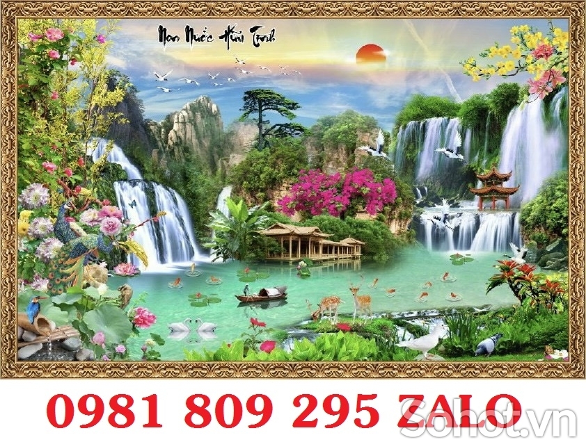 Gạch tranh , tranh ốp tường phong cảnh mặt trời