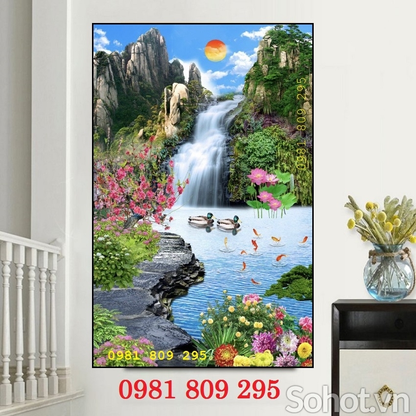 Gạch tranh 3d thác nước khổ đứng
