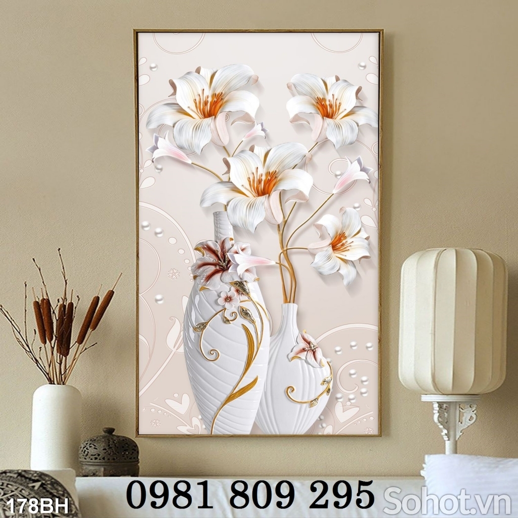 Tranh gạch ốp tường , gạch trang trí 3d bình hoa