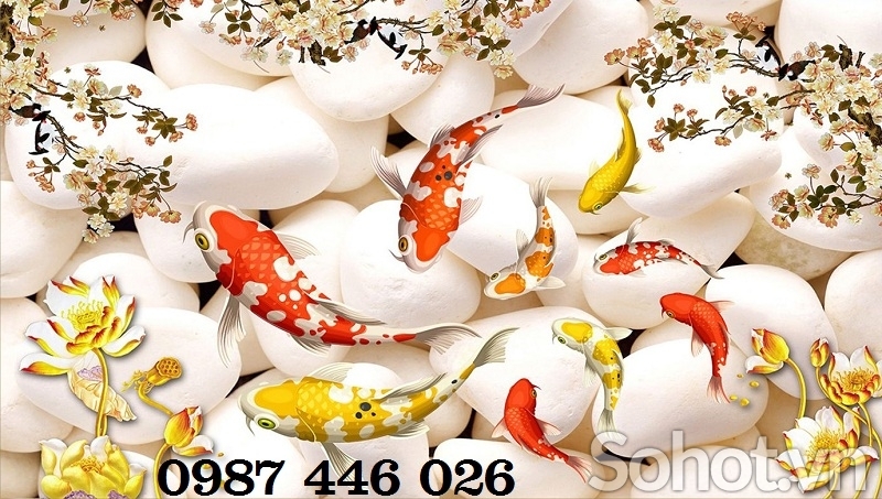 Tranh gạch men cá chép vàng 3d HP8384