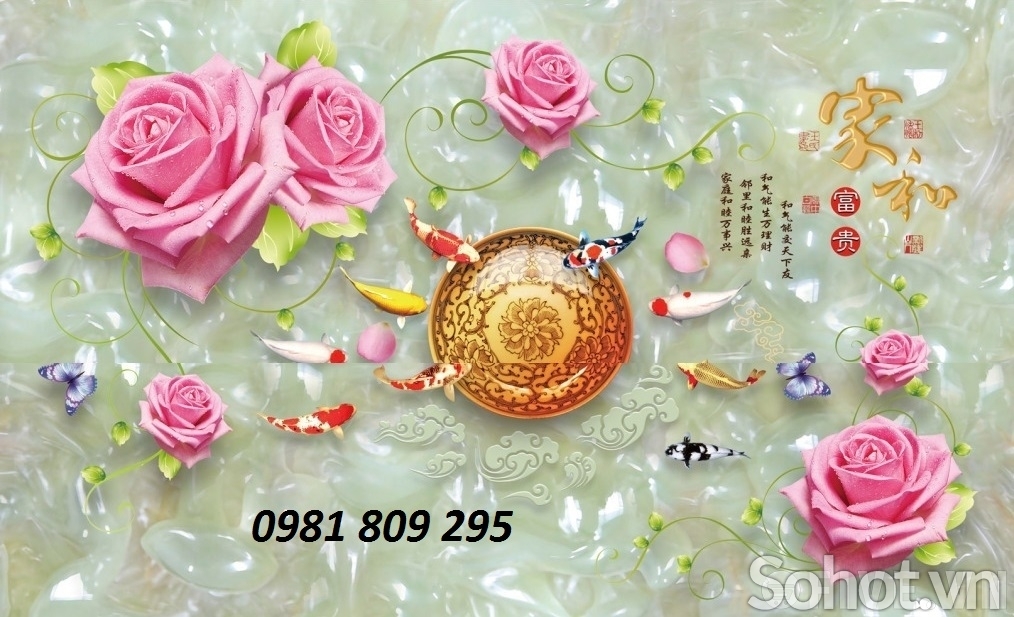gạch tranh trang trí 3d cá chép