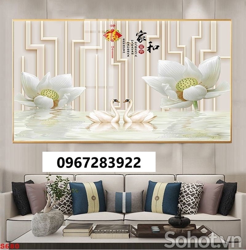 Tranh gạch hoa sen trang trí tường