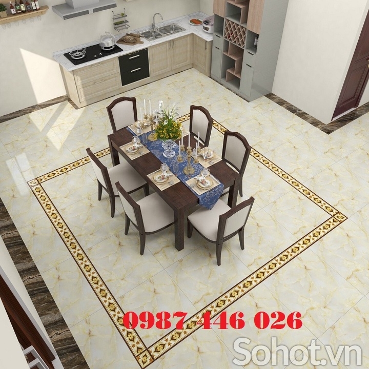 Gạch viền hoa văn khắc vàng HP739