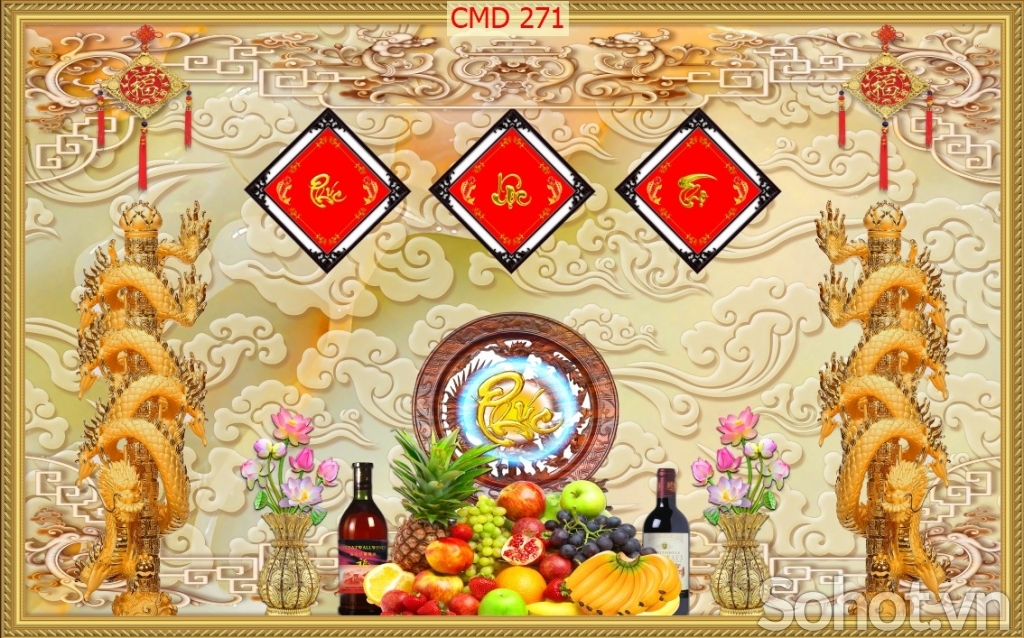 Gạch tranh 3D - phòng thờ gia tiên