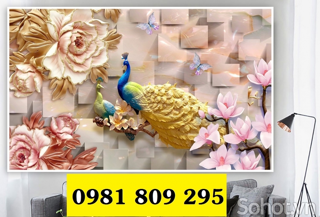 Gạch tranh chim công khổ dọc JHG9