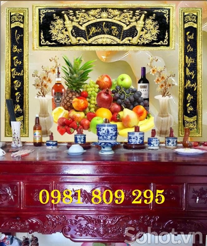 Mẫu tranh gạch 3d câu đối phòng thờ