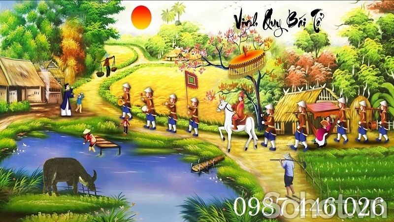 Tranh gạch men làng quê HP8234