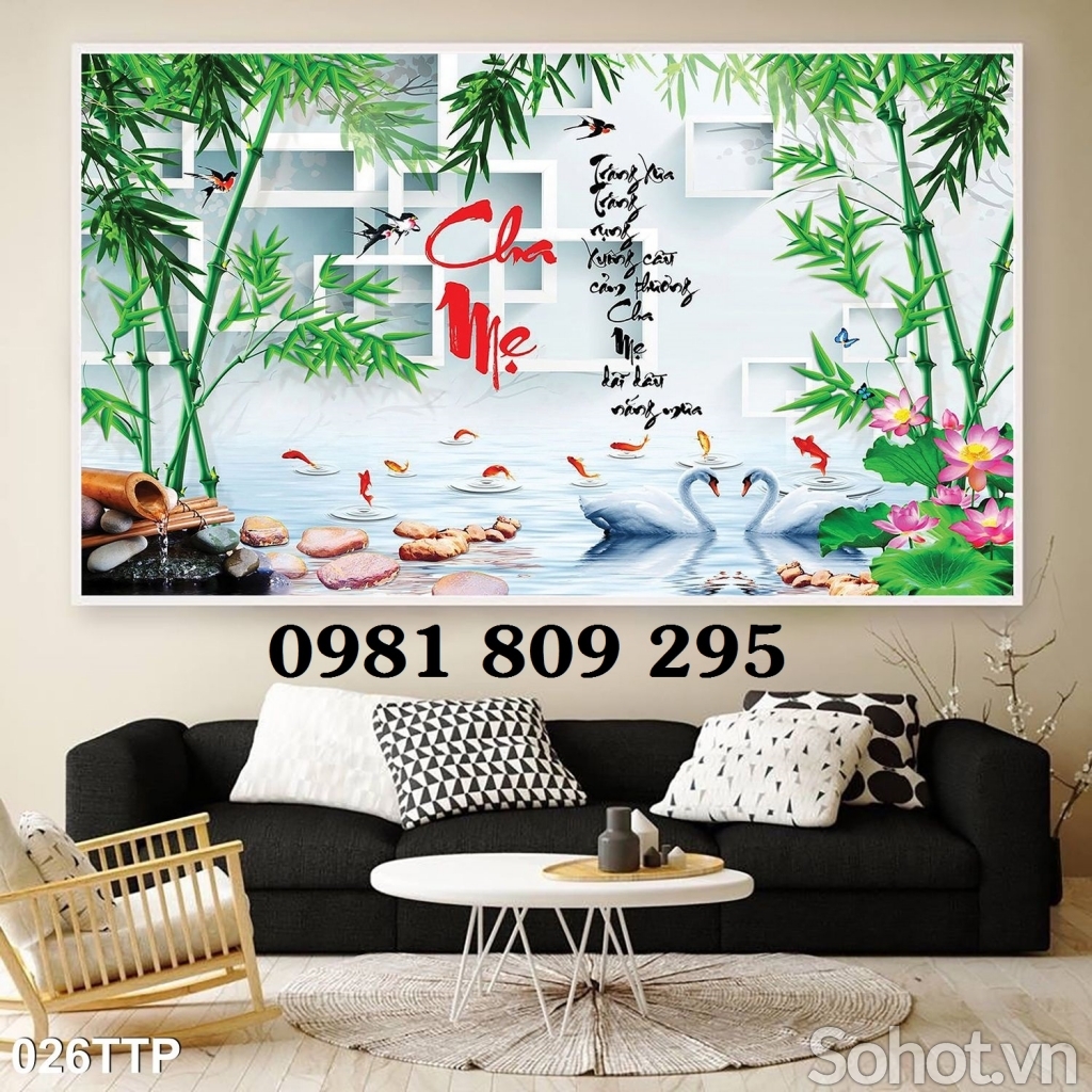 Gạch tranh câu thơ ốp phòng khách hp9658
