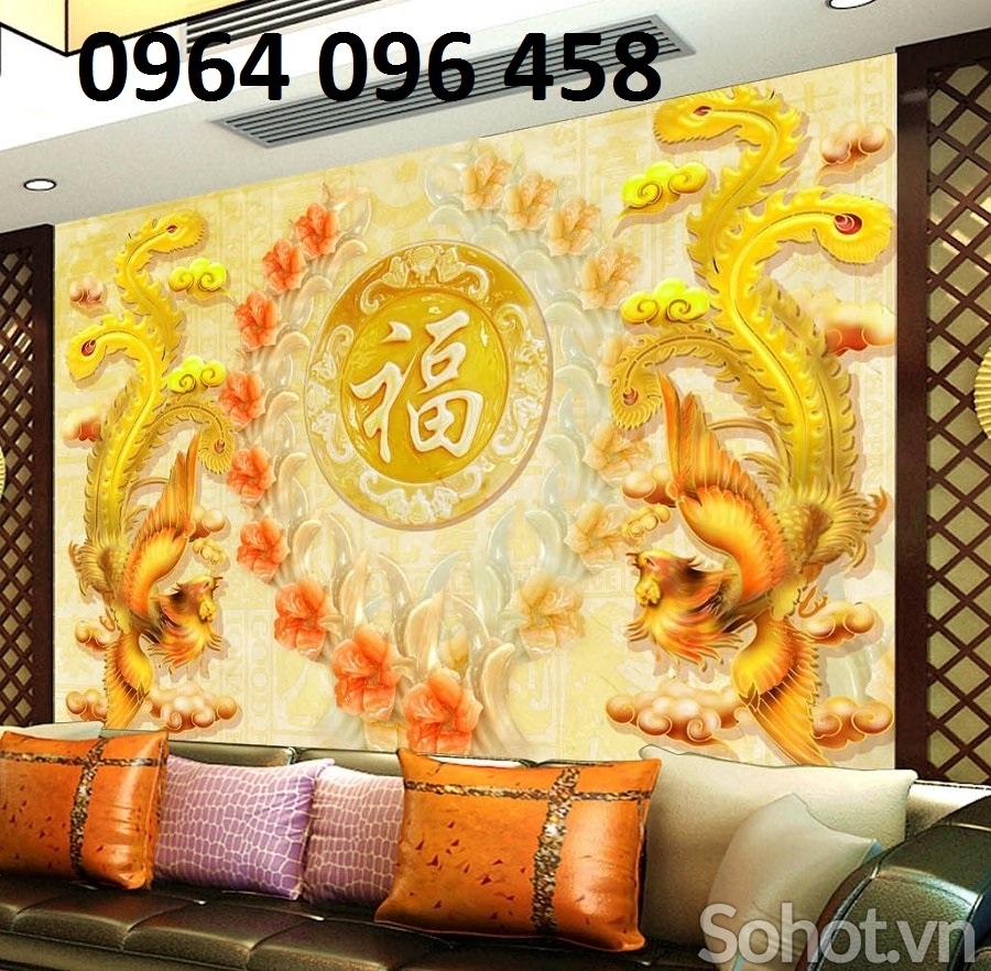 Tranh gạch 3d ốp tường rồng phượng - VXC44