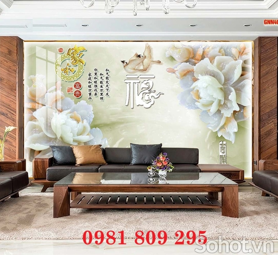 Tranh gạch men 3d mẫu đơn sứ ngọc