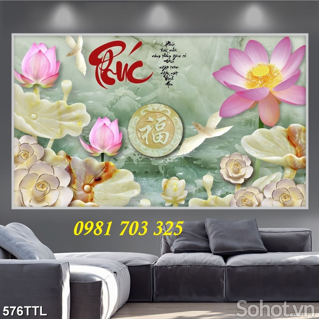 Tranh hoa sen- gạch men 3D ốp phòng khách